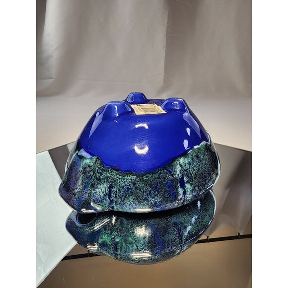 Top Pottery Deep Blue Ocean Fluted Bowl Hanging Pot Home Decor Vintage - Picture 8 of 15